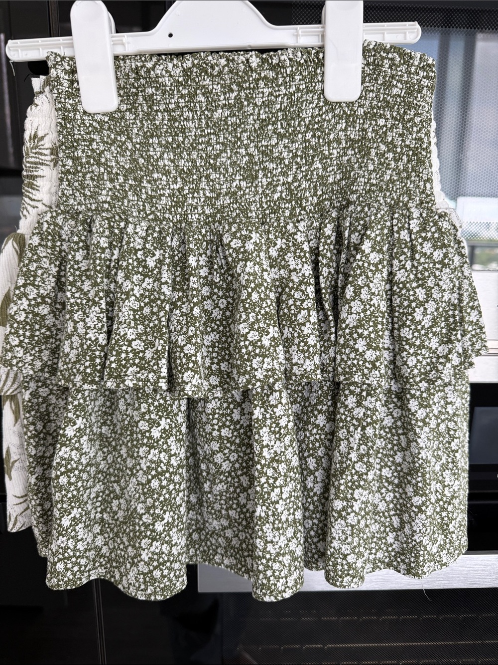 Girls Olive Green Floral Tiered Skirt